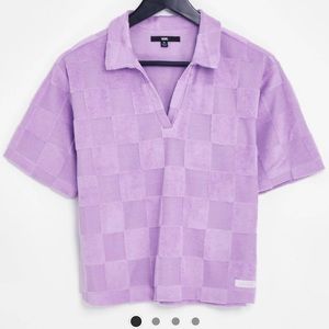 NWOT Vans Terry Cloth V-Neck Polo in purple gingham